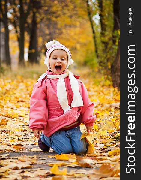 Autumn portrait of cute little caucasian girl. Autumn portrait of cute little caucasian girl