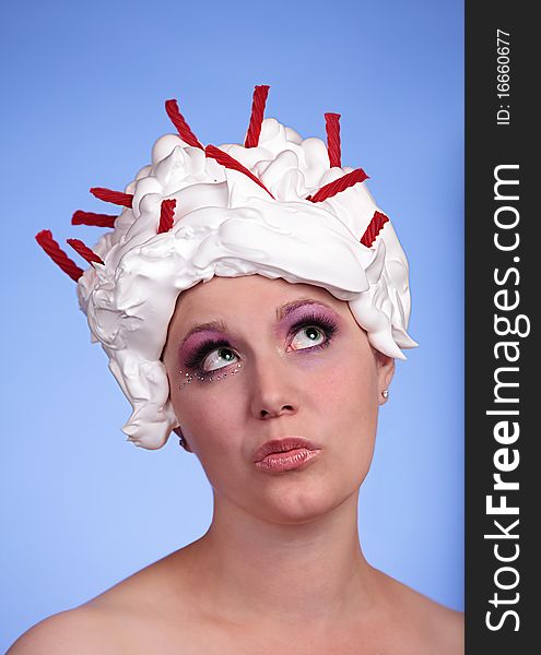 Young girl with cream hat. Young girl with cream hat