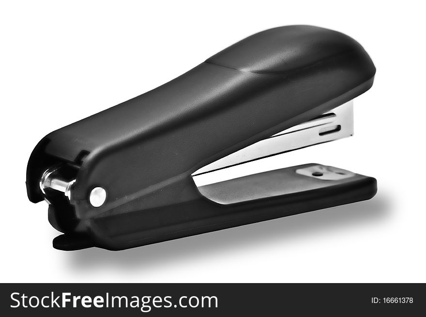 Black office stapler isolated over white background