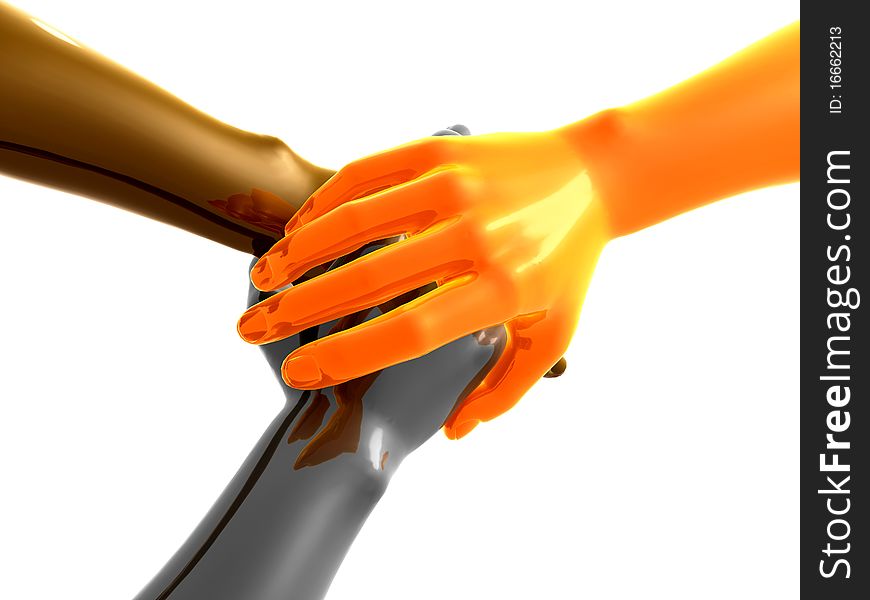 Gold and yellow teamwork symbol 3d arms illustration