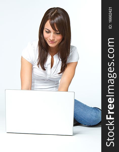 Young beautiful woman with laptop. Young beautiful woman with laptop