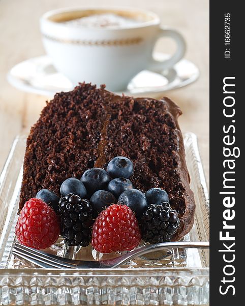 Organic chocolate cake with fresh berries