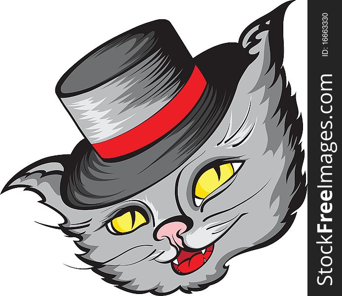 Cat in hat. No gradient. Illustration for design.