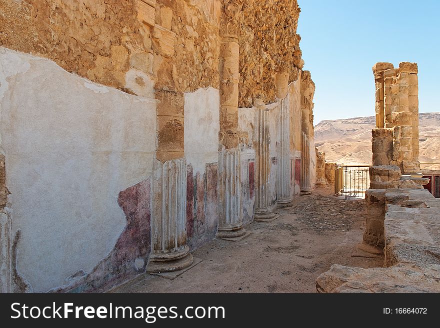 Ruins of wall and colonnade of ancient Masada palace of King Herod. Ruins of wall and colonnade of ancient Masada palace of King Herod