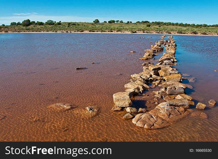 Lake in the red australia desert, south australia