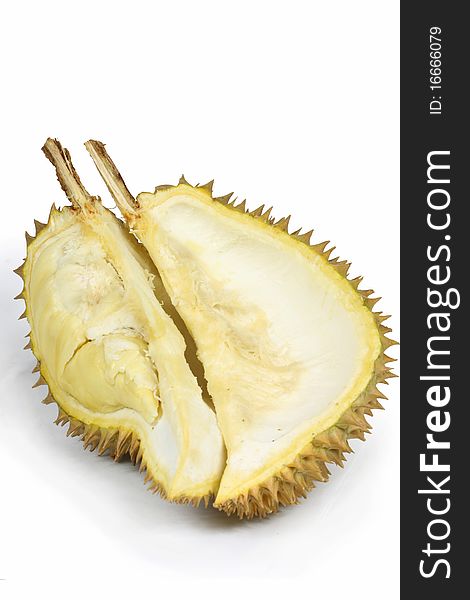Half of the durian on a white background