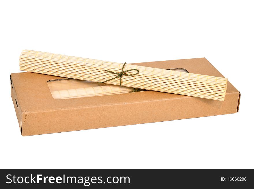 Paper box with mat on white background. Paper box with mat on white background