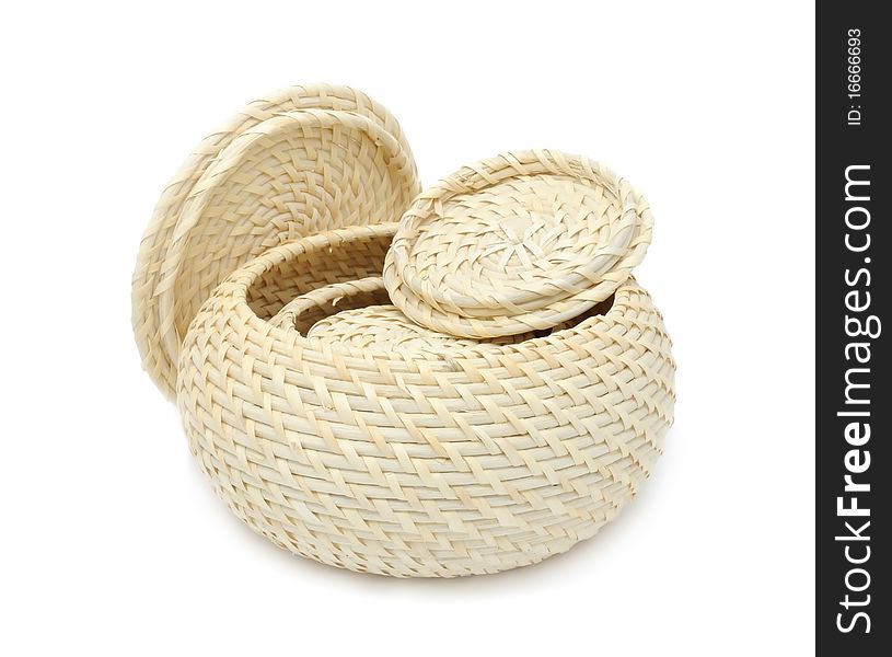 A set of wicker boxes isolated on a white background