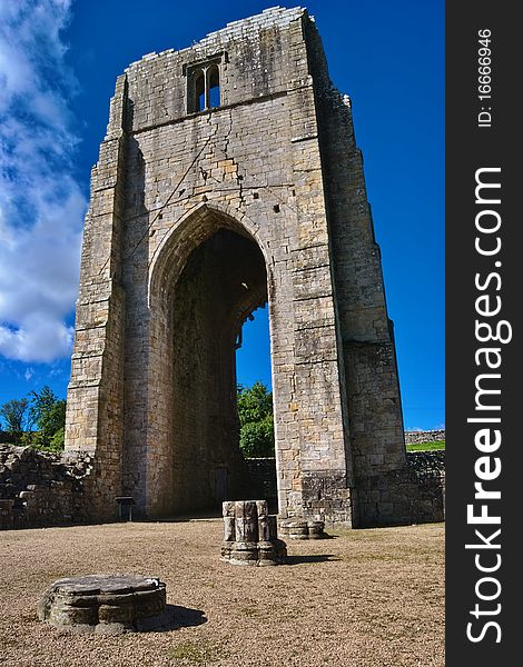 A low angle view of the West Tower, Shap Abbey, Cumbria,England. A low angle view of the West Tower, Shap Abbey, Cumbria,England