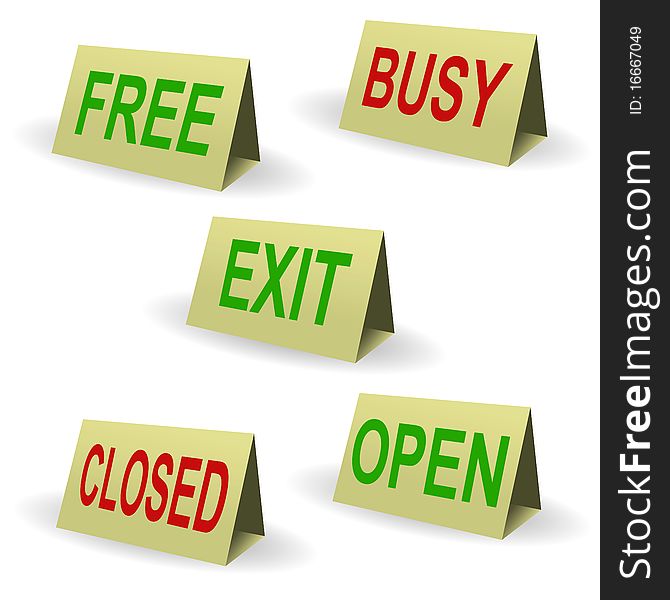 Free and busy. Close and open. Exit