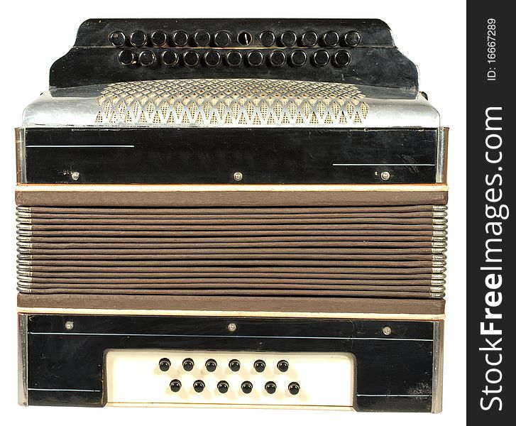A very old accordion, one button is not