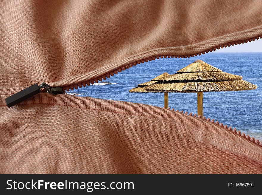Open zipper with a beach photo in amazing colors