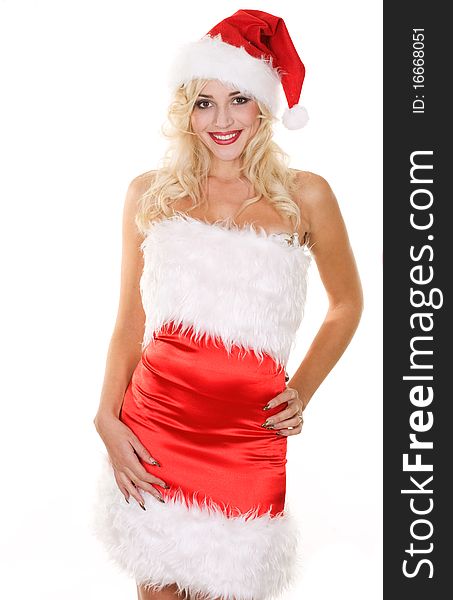 Beauty blonde girl in santa hat