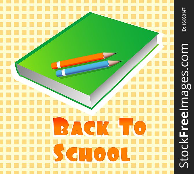 Illustration of book and pencils with back to school text