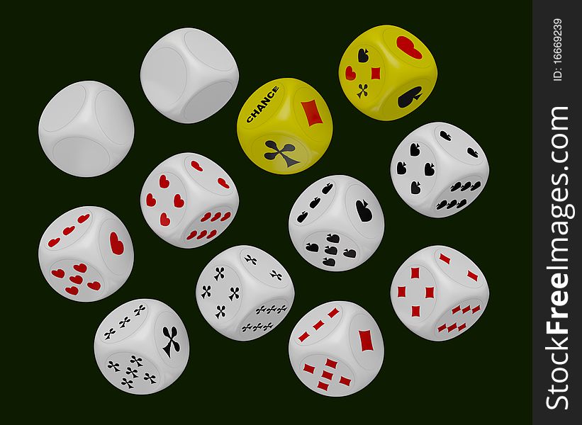 Set of dice with Four suits. Set of dice with Four suits