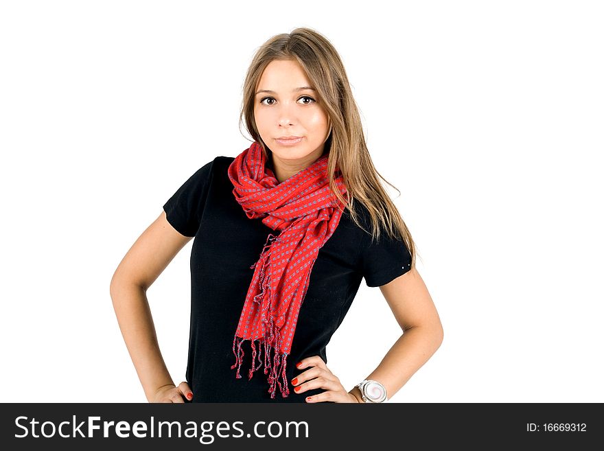 Girl in warm scarf studio shot