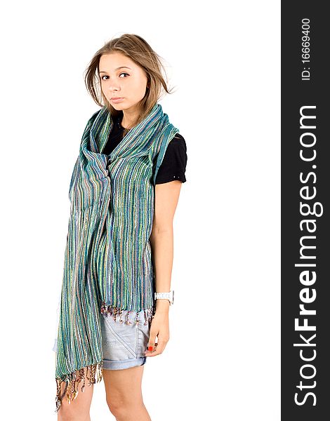Girl in warm scarf posing. Girl in warm scarf posing