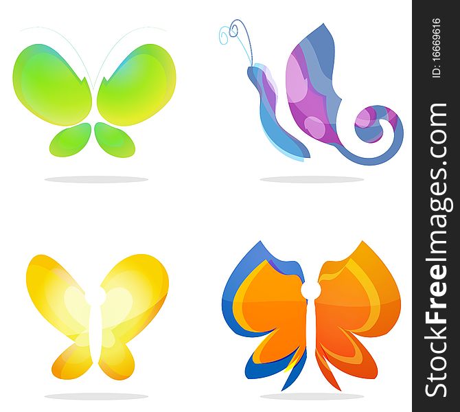 Illustration of colorful butterflies on an isolated background