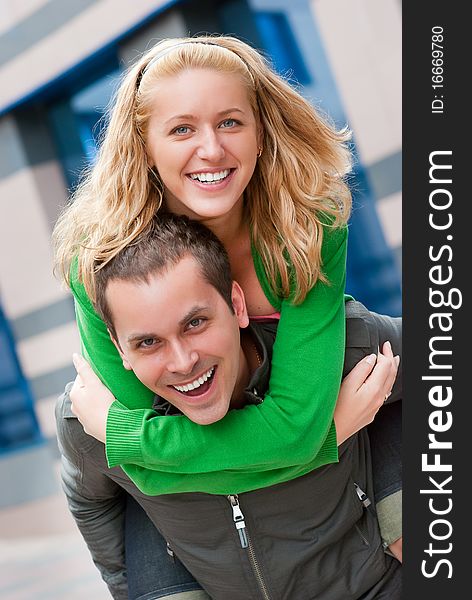 Young couple portrait in a city