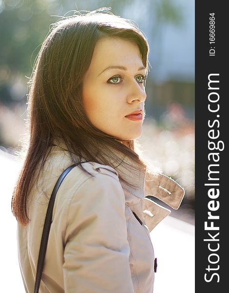 Portrait of young beauty woman in autumn