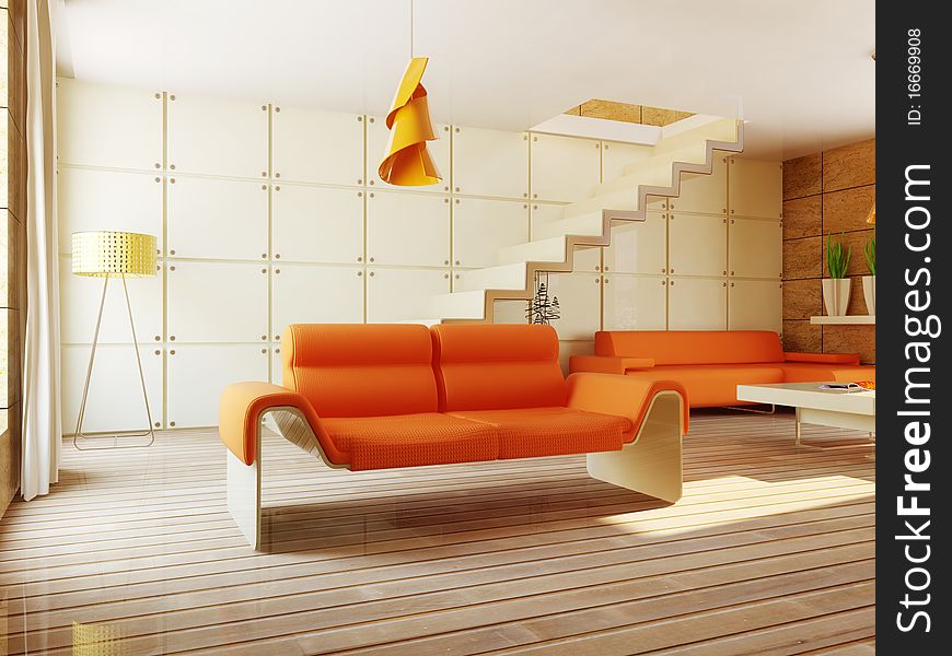 Interior room with orange furniture