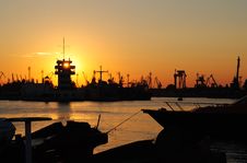 Sunset Over Industrial Harbour Stock Images Sunset Over Industrial Harbour Stock Images