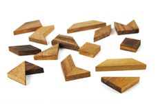 Many Wooden Geometrical Figures Puzzle Stock Image