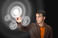 Man Pressing A Touchscreen Button Royalty Free Stock Image Man Pressing A Touchscreen Button Royalty Free Stock Image