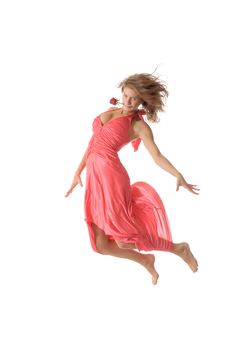 Beautiful Young Woman With Flower Jumps Stock Photos