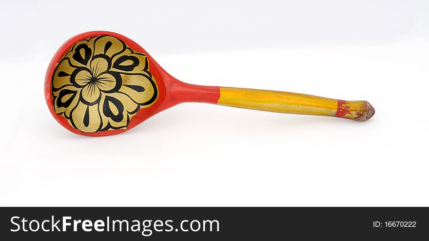 Spoon patterned big of wooden with pattern on white background. Spoon patterned big of wooden with pattern on white background