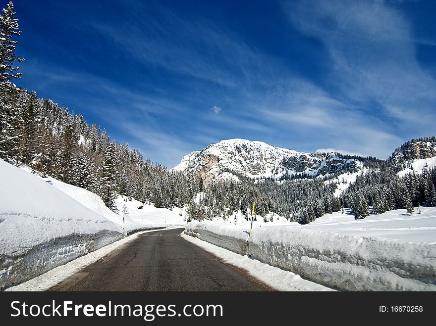 Snow on the Dolomites Mountains, Italy