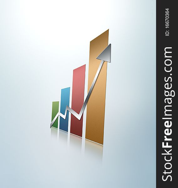 Illustrated glossy graph pointing up. Illustrated glossy graph pointing up