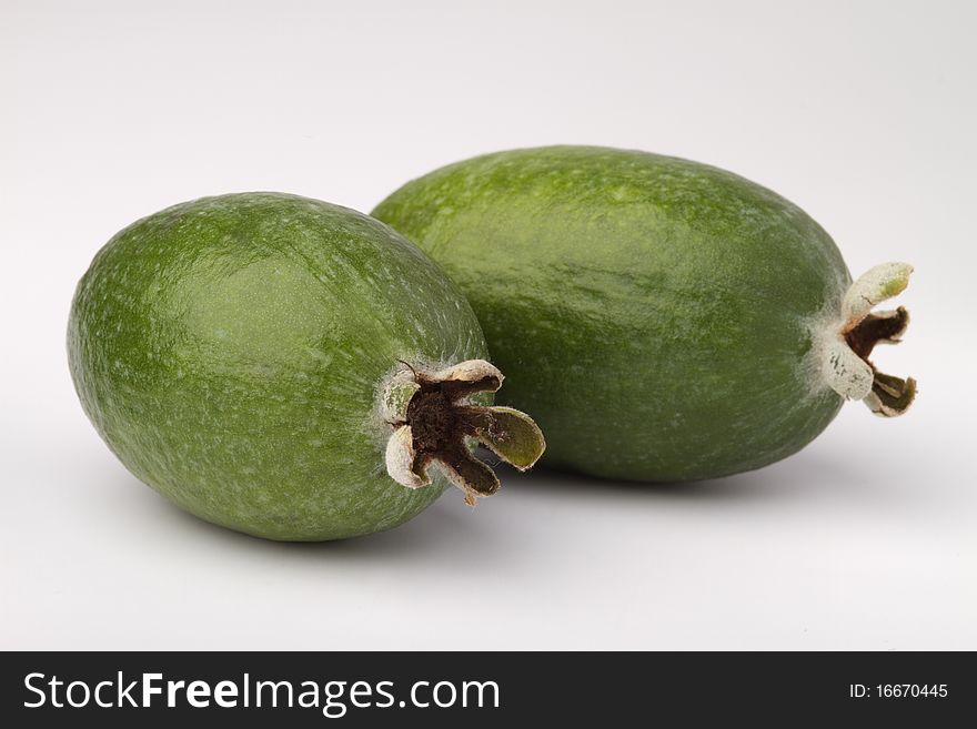 Close-up image of feijoa fruit, isolated on white background. Close-up image of feijoa fruit, isolated on white background