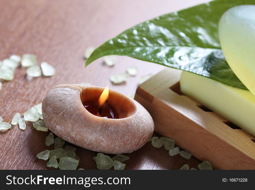 Spa Setting With Burning Candle