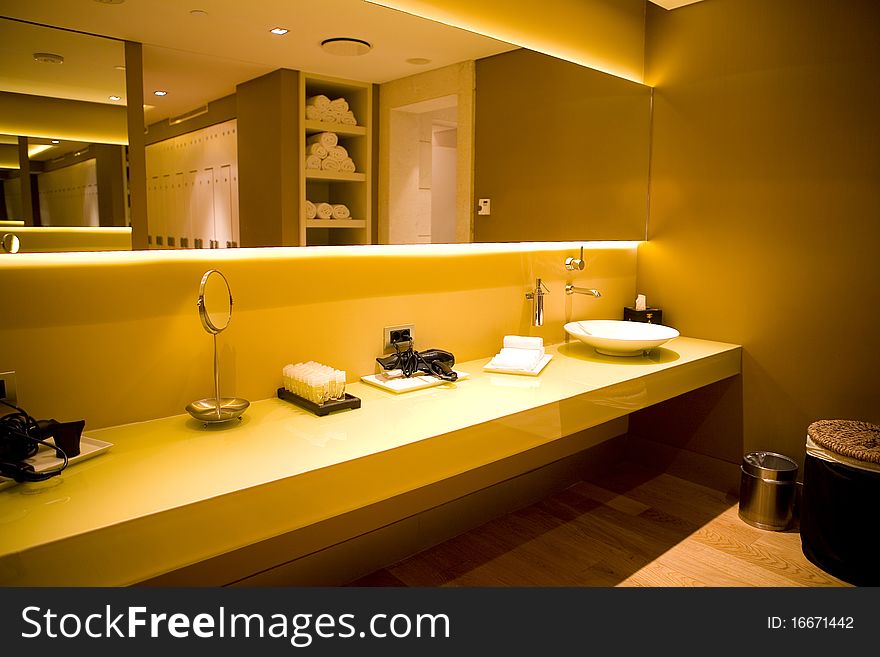 Elegance marbel washbasin and interior hotel bathroom