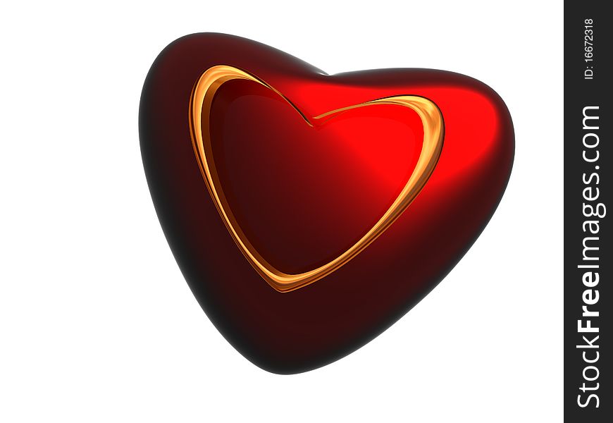 Volumetric red heart with gold heart inside.