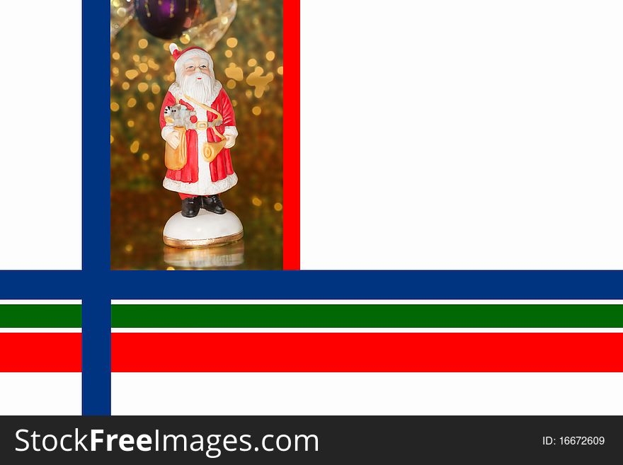 A Christmas border of Saint Nicholas with a purple ornament and lights in the background. A Christmas border of Saint Nicholas with a purple ornament and lights in the background.