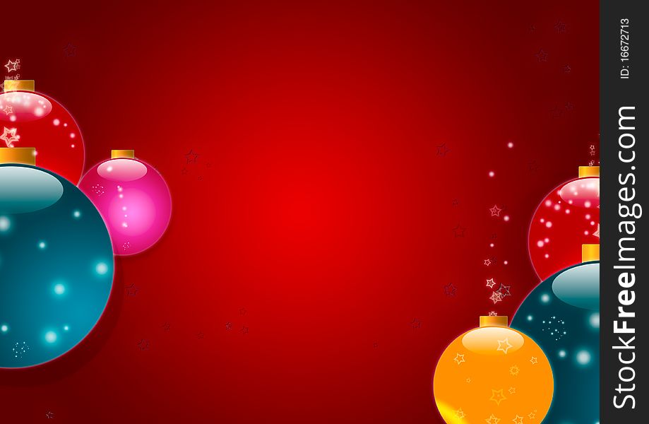 A Christmas background with multicolored balls and copy space