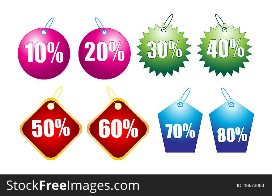 Illustration of discount tags on white background