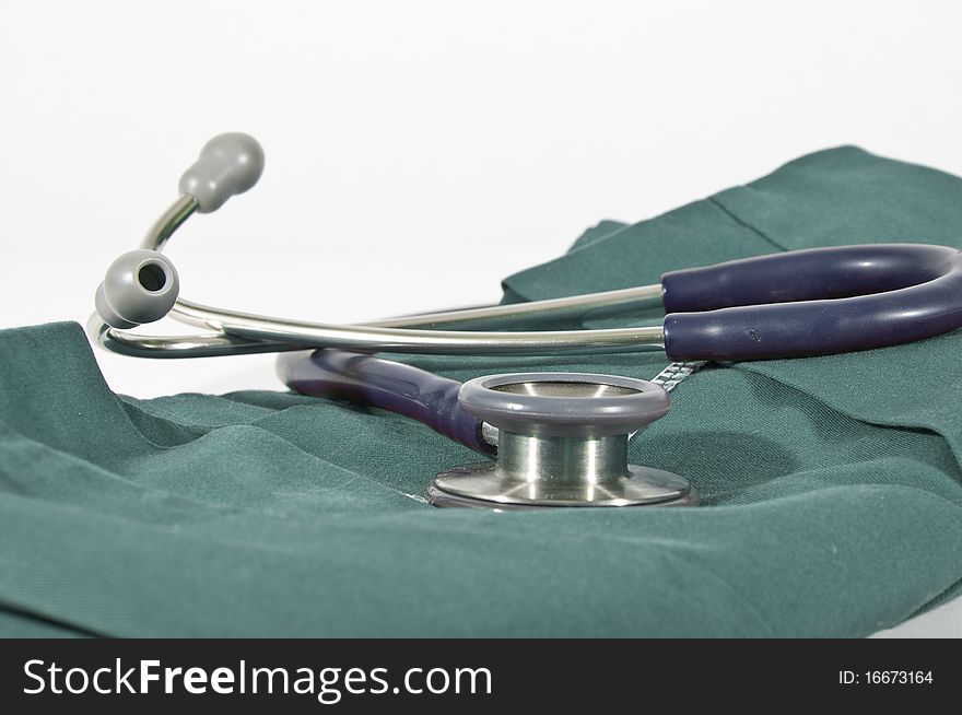This image shows a stethoscope on a gown