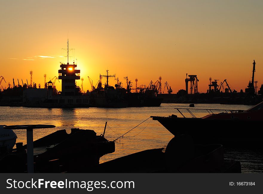 Sunset Over Industrial Harbour