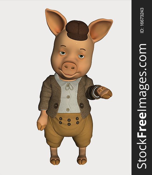 Cartoon Pig Farmer from 3 Little Pigs Fairytale. 3D render, computer generated Image. Cartoon Pig Farmer from 3 Little Pigs Fairytale. 3D render, computer generated Image