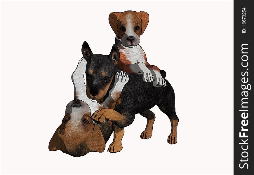 3D cartoon render of a pile of puppies playing. 3D cartoon render of a pile of puppies playing.