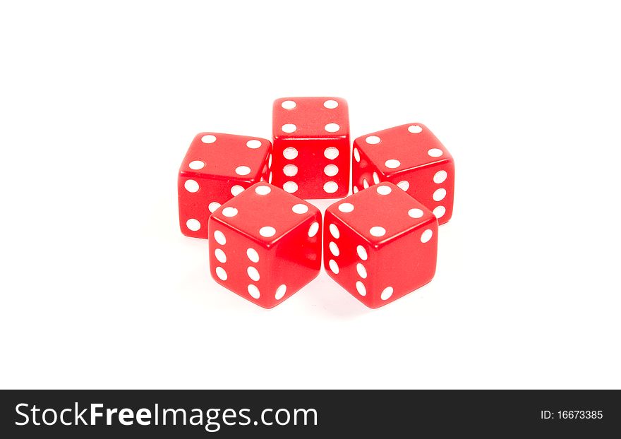Five red dices with four face up ahead