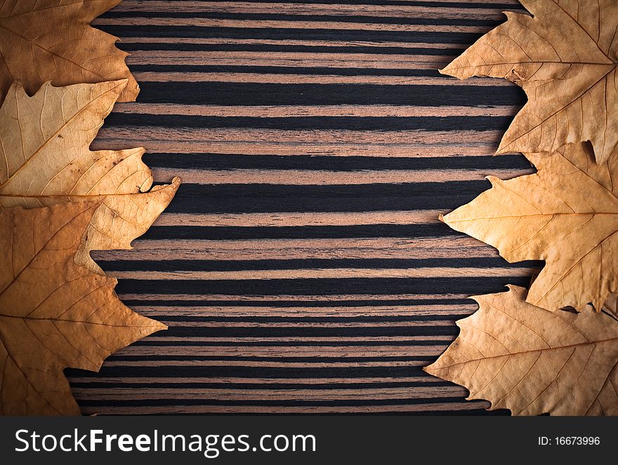 Autumn background with leafs and wood