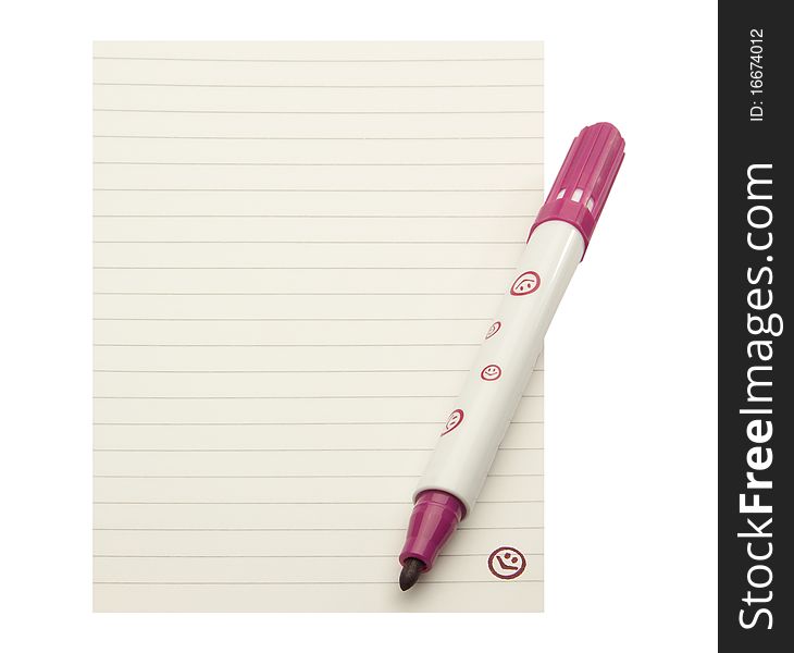 Note pad sheet and red felt tip marker. Note pad sheet and red felt tip marker