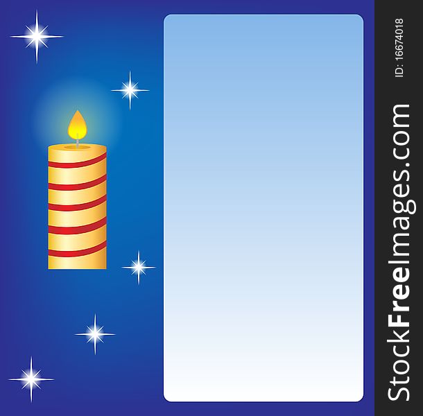 Christmas card with candle with stars