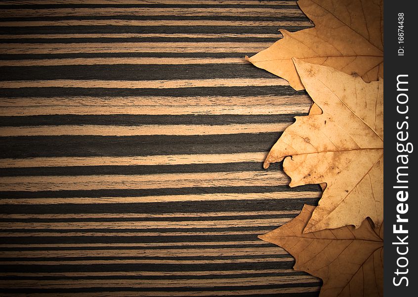 Autumn background with leafs and wood