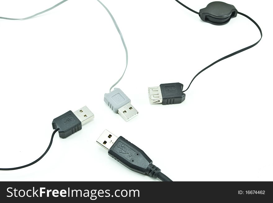 Usb cables on a white background