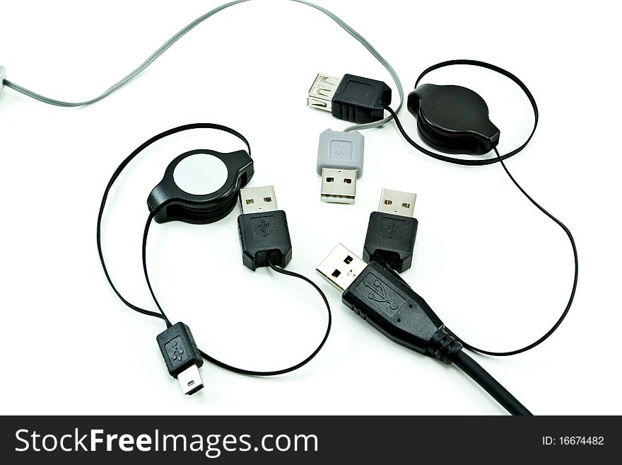 Usb cables on a white background